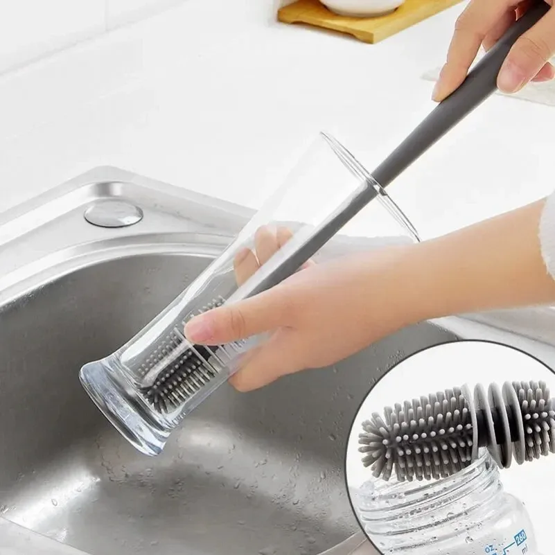 Brosse à biberon en silicone, long manche