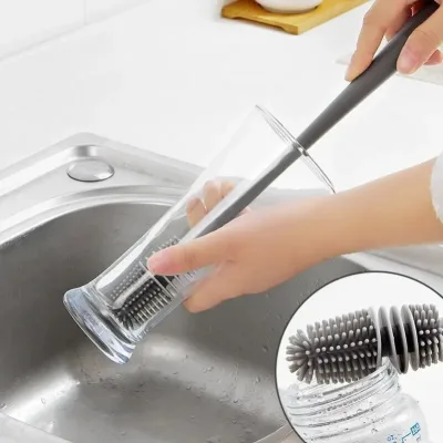 Brosse à biberon en silicone, long manche
