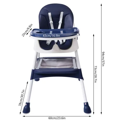 Chaise haute bébé bleue réglable et inclinable – image 3