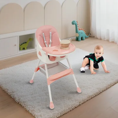 Chaise haute bébé pliante rose avec couverts – image 2