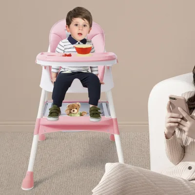 Chaise haute bébé rose 2 en 1 avec repose-pieds – image 2