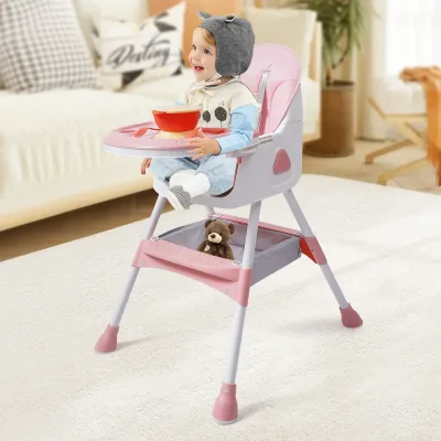 Chaise haute bébé rose 2 en 1 avec repose-pieds – image 3