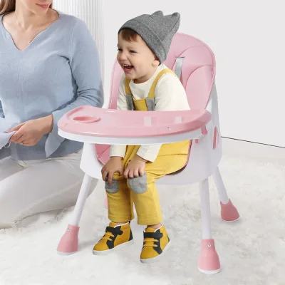 Chaise haute bébé rose pliable à double plateau – image 3