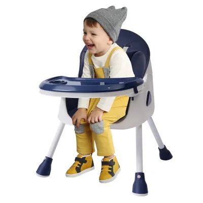 Chaise haute bleue 2 en 1 avec repose-pieds
