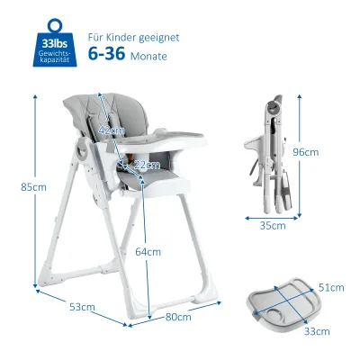 Chaise haute pliable 2 en 1 avec plateau – image 2