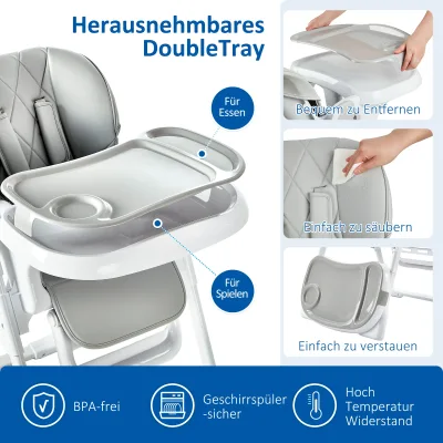 Chaise haute pliable 2 en 1 avec plateau – image 3