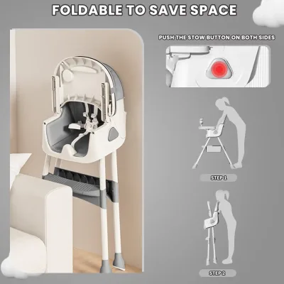 Chaise haute pliable bébé avec plateau repas – image 3