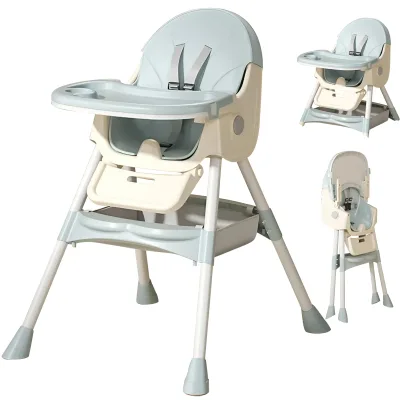 Chaise haute pliable bébé en métal, double plateau