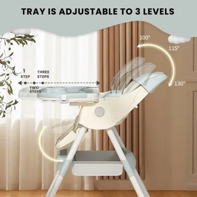 Chaise haute pliable bébé en métal, double plateau – image 3