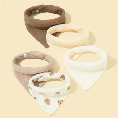 Lot de 5 bavoirs en coton à bouton, unis