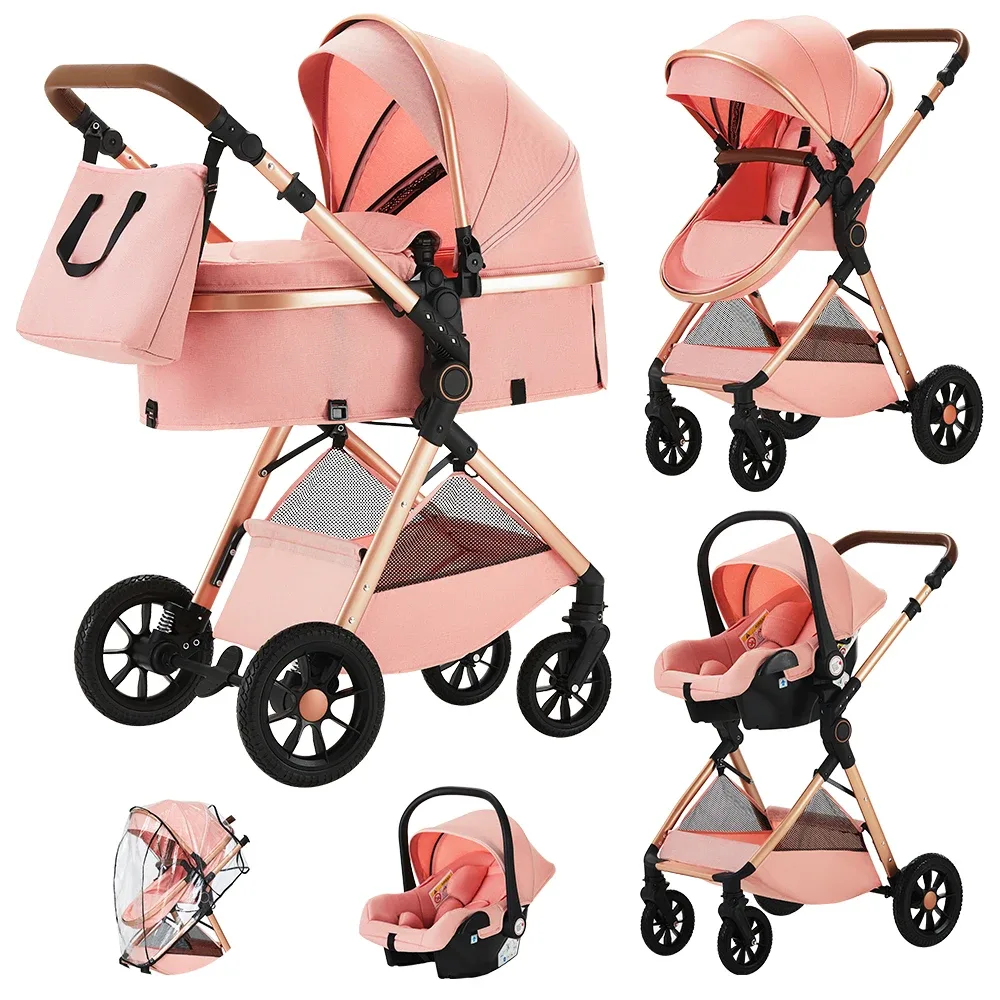 Poussette 3 en 1 pliable avec sac et housse de pluie