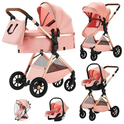 Poussette 3 en 1 pliable avec sac et housse de pluie