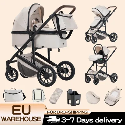 Poussette 3 en 1 pliante pour bébé, cadre aluminium