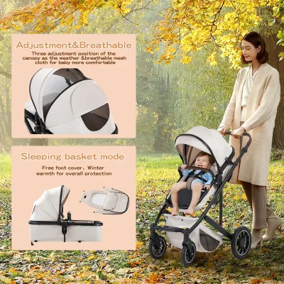 Poussette 3 en 1 pliante pour bébé, cadre aluminium – image 2