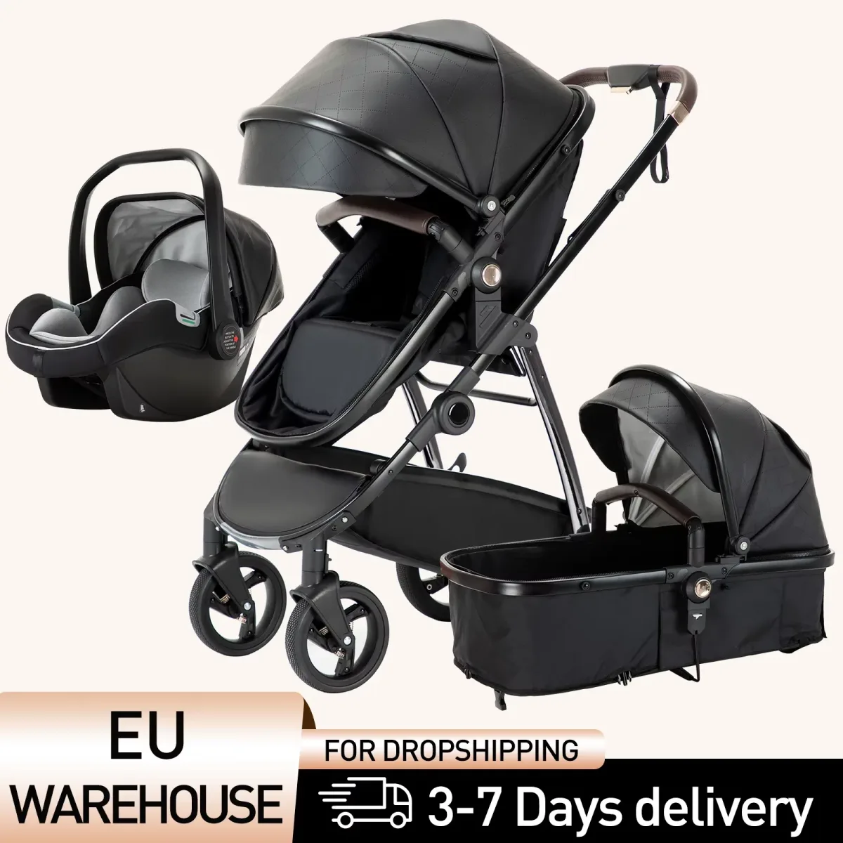 Poussette bébé 3 en 1 pliable avec nacelle