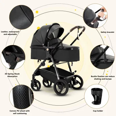 Poussette bébé 3 en 1 pliable avec nacelle – image 2