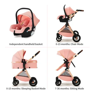 Poussette bébé pliable 3 en 1 en lin – image 3