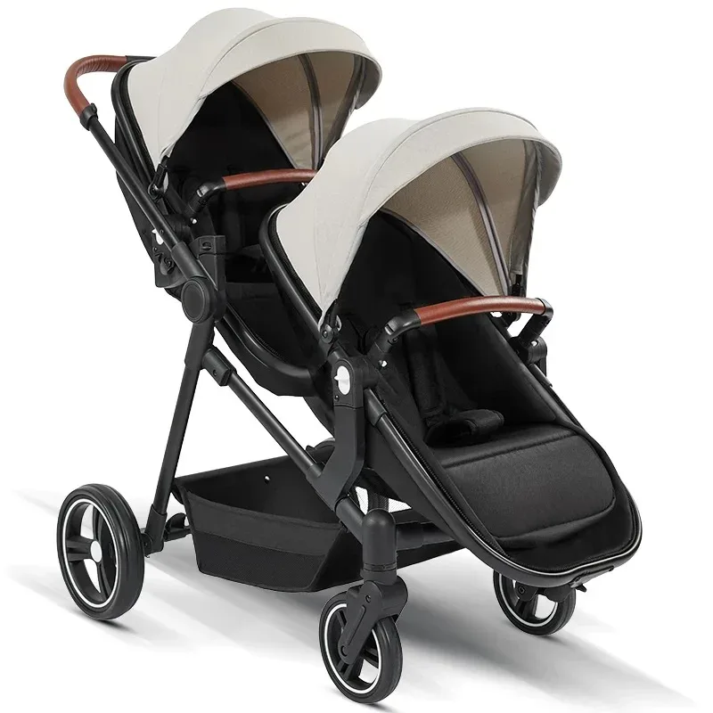 Poussette double jumeaux pliante grise