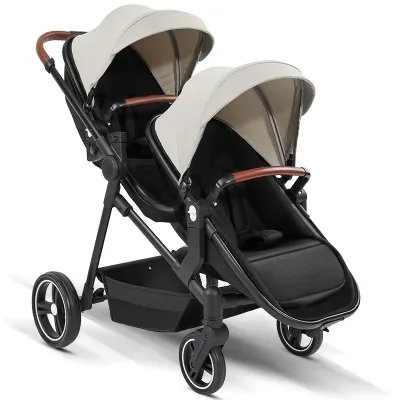 Poussette double jumeaux pliante grise