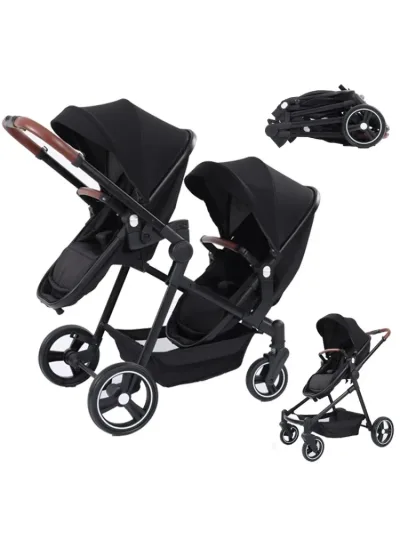 Poussette double jumeaux pliante grise – image 2