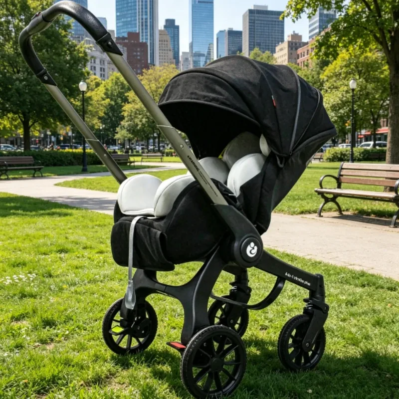 Poussette pliable 4 roues avec siège auto