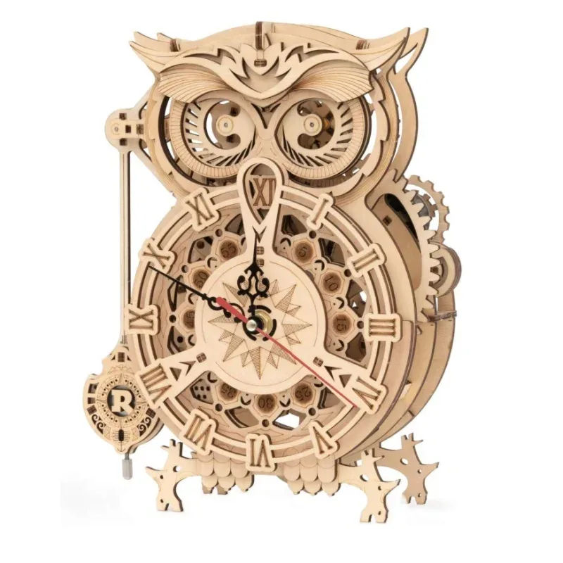Puzzle 3D hibou en bois, horloge à construire