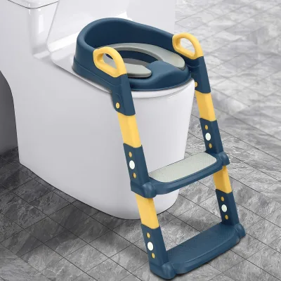Siège de toilette pliable bleu avec marchepied – image 3