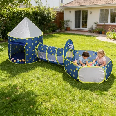 Tente de jeu étoiles avec piscine à balles et tunnel – image 2
