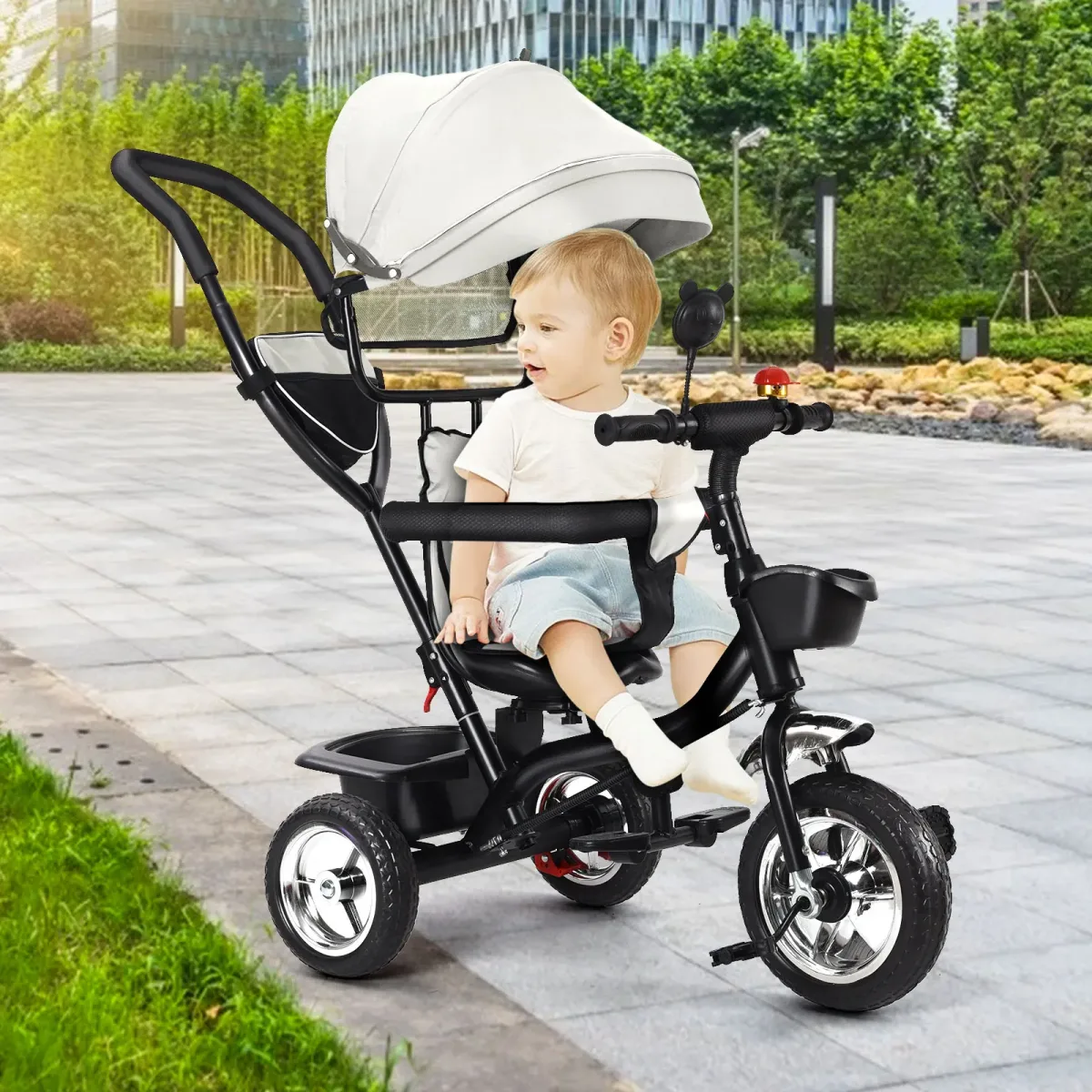 Tricycle évolutif 6 en 1 avec poignée et auvent